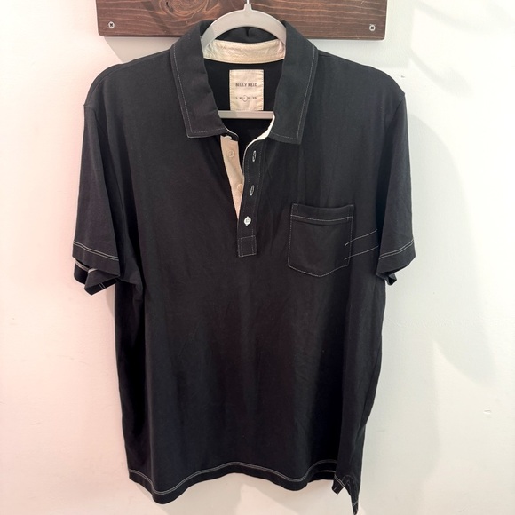 Billy Reid Men’s Pensacola Polo Black with Contrast White Stitching Large - Picture 1 of 4
